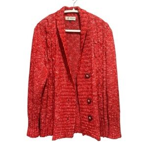 Genoa Vintage Chunky Wool Blend Cardigan Wood Buttons Preppy Sz L Fall
